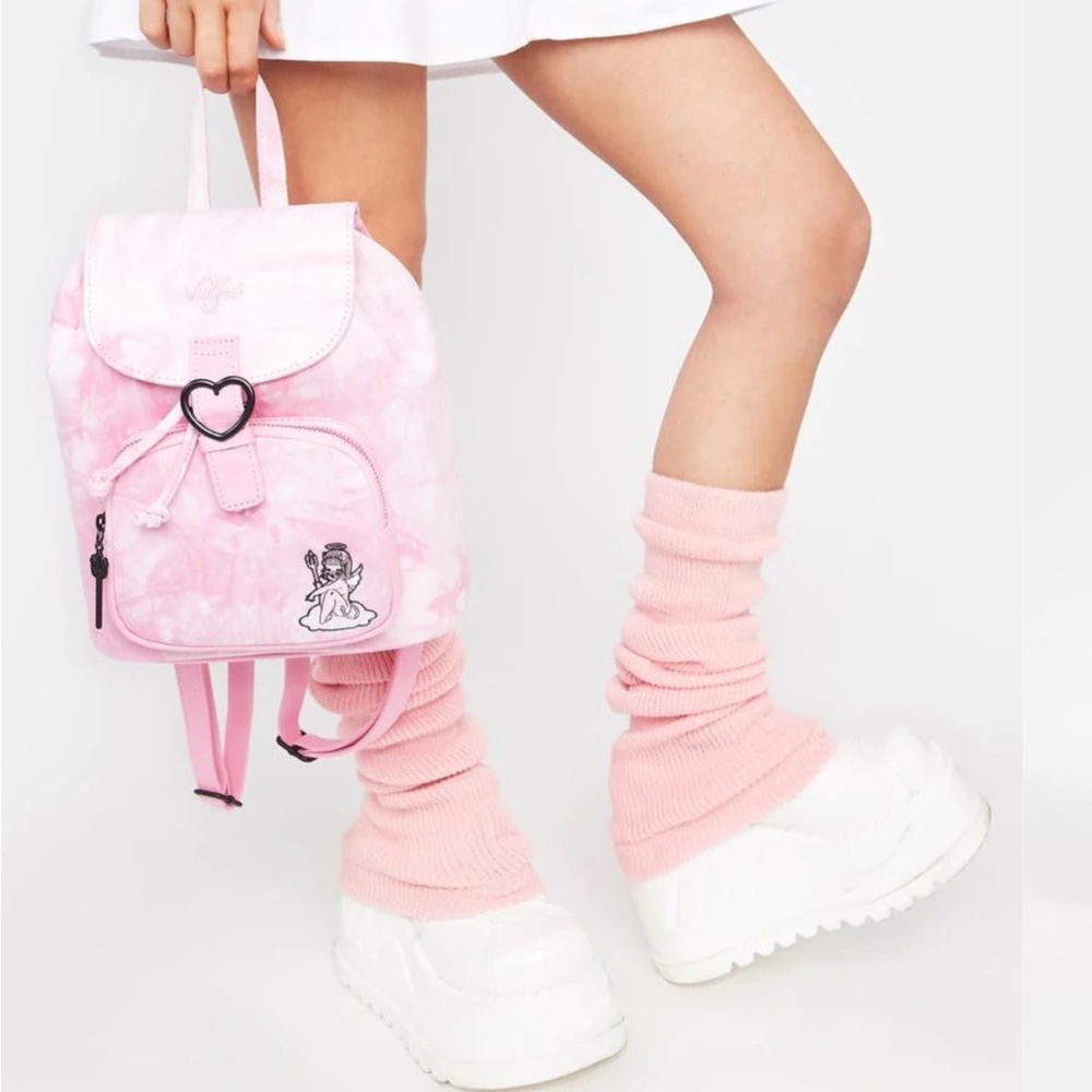 Rare Loungefly x Valfré Collab Pink Acid Wash Denim Angel Backpack - Picture 6 of 10